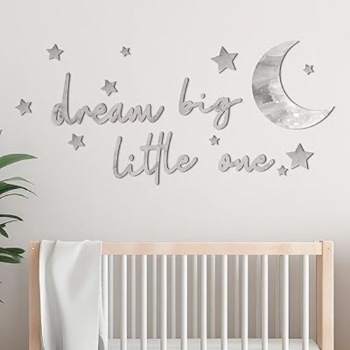 Briwooody 15 Pcs Dream Big Little One Wooden Nursery Wall Decor Boho Moon Stars Babyroom Wall Art Neutral Nursery Sign for Boys Girls Bedroom Home Farmhouse Living Playroom (Gray)