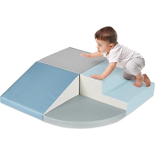 Best Choice Products Soft Foam Climbing Blocks for Toddlers, 4-Piece Baby Play Set, Easy-Clean Vinyl Foam Shapes, Safe Certified Materials, Early Learning Motor Skill Development Toy - Blue