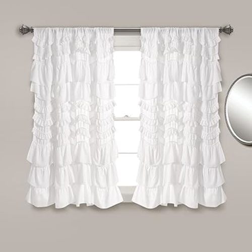Lush Decor Kemmy Light Filtering Window Curtain Panel Single 52" W x 63" L White - Drapes - Ruffled Curtains for Bedroom - White Curtains - Coquette Decor
