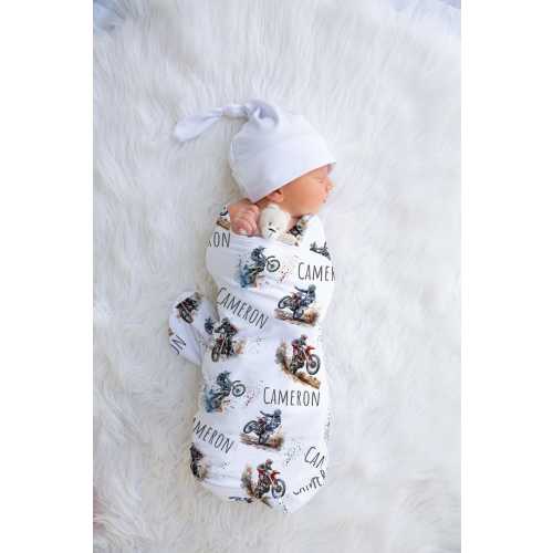 Custom Motocross Baby Name Swaddle, Personalized Baby Boy Dirt Bike Blanket, Baby Shower Gift, Motorcycle Keepsake, New Mom, Newborn Gift,