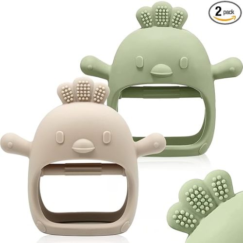2 Pack Baby Teething Toy Silicone Teething Mitten for Babies Over 3 Months Anti Dropping Wrist Hand Teethers Baby Chew Toys for Sucking Needs, BPA Free