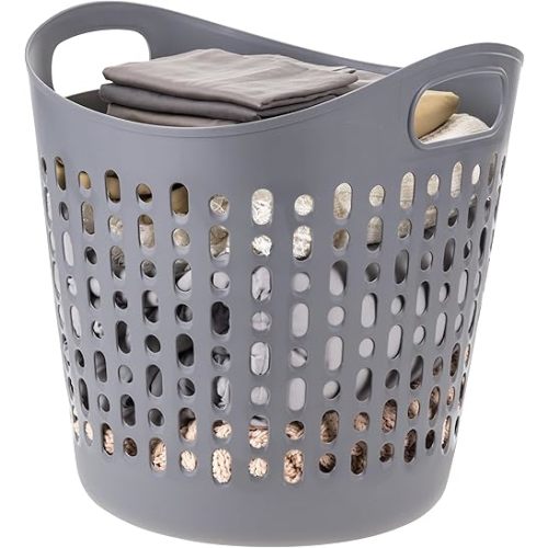 IRIS USA Laundry Basket Hamper, 3-Pack, 40L Flexible Plastic Dirty Clothes Bag with Ventilation Holes for Bedroom Bathroom Apartment Dorm Laundry Room Blankets Pillows Trinkets Organization, Gray