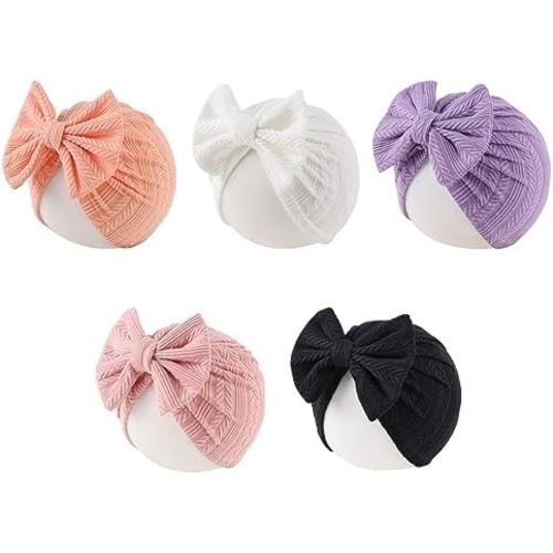 Baby Girl Turban Newborn Beanies Hat 5 Pieces Cotton Infant Girls Headwraps Toddler Kids Hats 0-3 Years