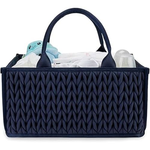 MOMIGO Baby Diaper Caddy Organizer - Fahion Mahua Water-resistent Nursery Storage Basket for Diapers and Baby Wipes, Diaper Stacker Car Organizer, newborn nursery Gift (Blue)