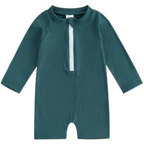 woshilaocai Baby Boy One Piece Swimsuit Rash Guard Short Sleeve Zipper Bathing Suit Beach Swimwear Sunsuit