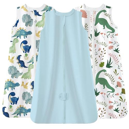 TotAha Cute Dinos Sleep Sack 6-12 months 3 Pack, Buttery Soft Swaddle Transition Wearable Blanket Baby Sleeping Bag