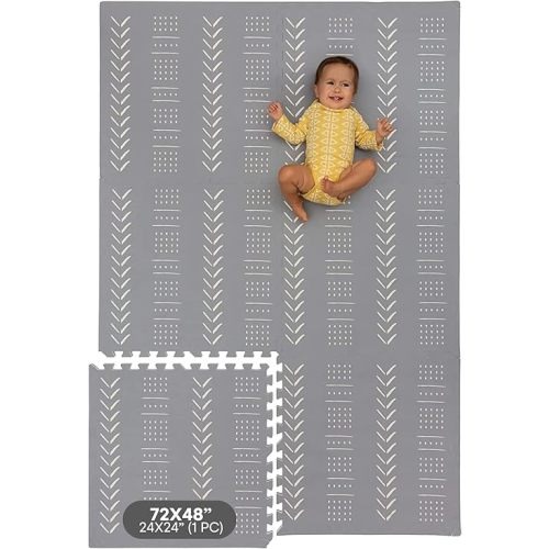 Childlike Behavior Baby Play Mat - 72x48-Inch Tummy Time Mat - 6-Piece Interlocking Foam Floor Tiles for Toddlers - Soft Waterproof for Floor Play and Crawling - Grey