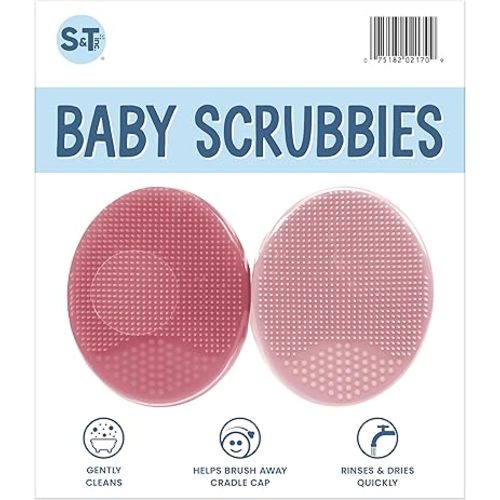 S&T INC. Exfoliating and Massaging Cradle Cap Bath Brushes for Baby, Silicone - 2 Inch x 2.5 Inch, Pink, 2 Pack