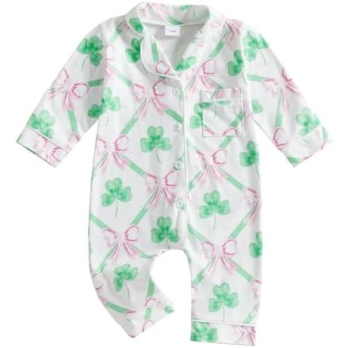Balaflyie Baby Girl Button Down Pajamas Romper One-Piece Jumpsuit Long Sleeve Sleeper Infant Sleepwear
