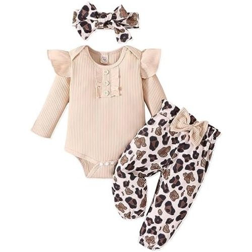 Baby Girl Clothes Newborn Infant Outfits Ruffle Romper+ Floral Pants + Cute Headband Sets for Girls
