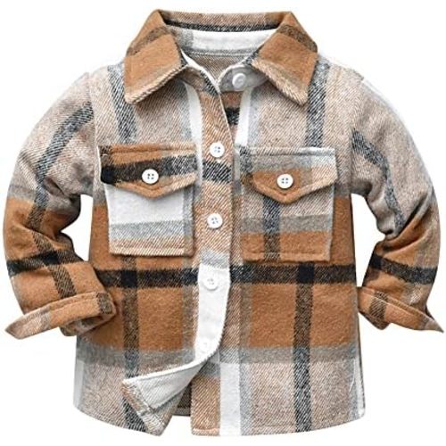IMEKIS Toddler Kids Flannel Shirt Jacket Plaid Long Sleeve Lapel Button Down Shacket Baby Fall Christmas Coat for Boys Girls