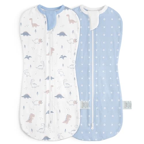 Baby Swaddle 0-2 Months, Cotton Arm-In Zipper Sleep Sack, Wearable Blankets Wrap for Newborn Infant Boys (Dinosaur, Polka Dots, Pack of 2)