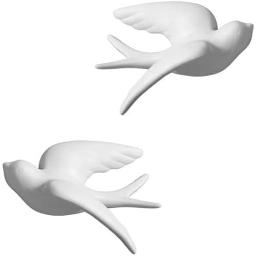 Pair Ceramic Birds Sparrows Swallows Dove White Wall Mounted Decor Hanging for Bathroom Livingroom Garden Wall Sculptures, Small