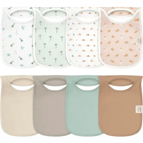 8-Pack Baby Bibs for Boys, Girls - Pullover Bibs for Drooling Teething Baby Girl & Boy Toddler, Newborn, Soft & Absorbent, Cute Colors, Large Torso Coverage Keep Infant Clean & Dry (Roarsome)