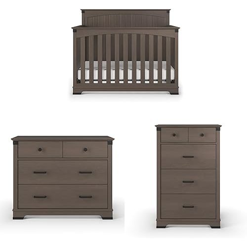 Child Craft Redmond Full Panel Crib, Dresser and Chest Nursery Set, 3-Piece, Includes 4-in-1 Convertible Crib, Dresser and Chest, Grows with Your Baby (Dapper Gray)