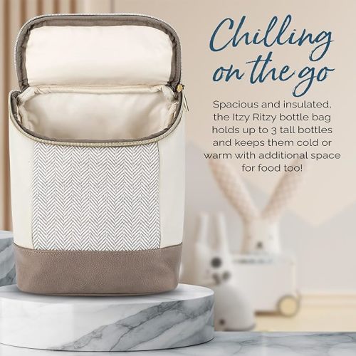 Itzy Ritzy Insulated Bottle Bag – Keeps Bottles Warm or Cool - Holds 3 Bottles & Features Interior Pocket for Ice Pack (Not Included), Vanilla Latte