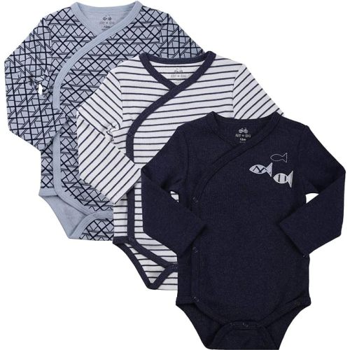 Asher and Olivia Clothes Baby Kimono Side Snap Boy Long Sleeve Bodysuit Blue 6-9 Months