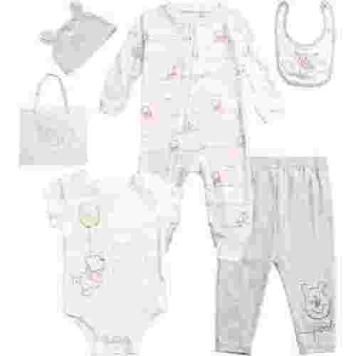 Disney Newborn Baby Layette Set - 6 Piece Disney Bodysuit Coveralls Sweatpants, Hat, Gift Bag (0-6M)