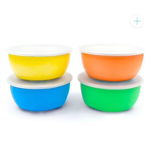 Stainless Steel Bowl with Silicone Sleeve + Lids
