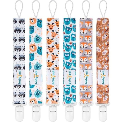 Babygoal Animal Pacifier Clips, 6 Pack Pacifier Holder for Boys and Girls Fits Most Pacifier Styles &Teething Toys and Pacifier Clip Pack 6PS18