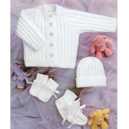 Baby knitting pattern PDF Newborn Cardigan hat mittens and booties set 4 ply 12-22ins Prem to 22in chest ENG lang