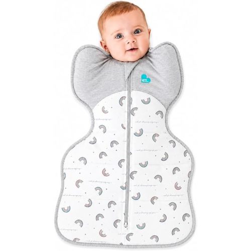 Love to Dream Warm Swaddle UP 2.5 TOG Baby Sleep Sack for Autumn & Winter | Arms Up Position for Self-Soothing, Secure Fit Calms Startle Reflex | Newborn 5–8.5 lbs, White Rainbow Dream