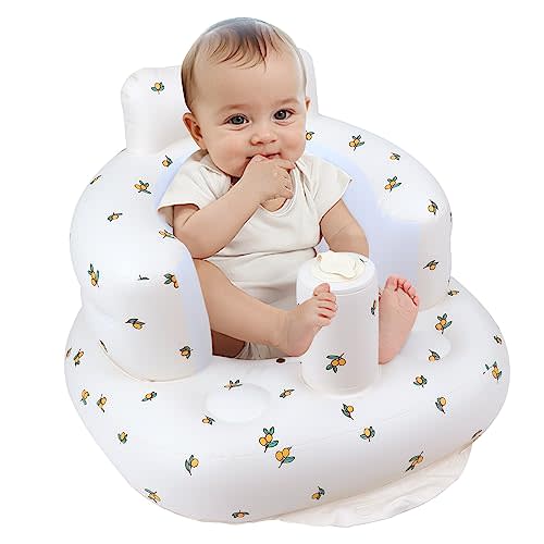 EKEPE Inflatable Baby Seat for Babies 3 Months & Up, Baby Floor Seats for Sitting Up, Baby Seats for Infants, Blow Up Baby Chair with Built in Air Pump - Olive Flower