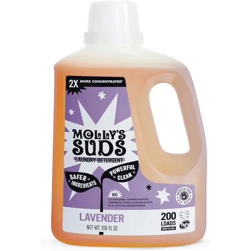 Molly's Suds Liquid Laundry Detergent | Clean Laundry Detergent Soap for Sensitive Skin | 2x Concentrated, High Efficiency (HE) (Lavender - 200 Loads)