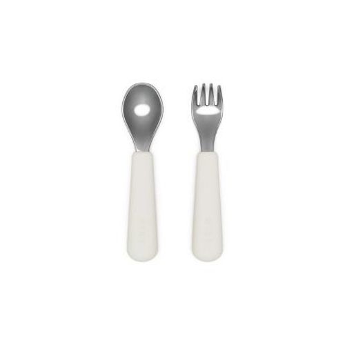 Lalo 2pc Stainless Steel Fork + Spoon Utensils Set - Oatmeal