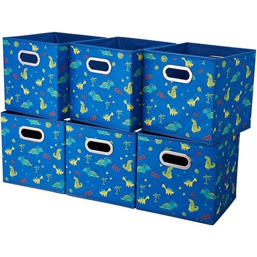 6 Cube Storage Bins Blue 10.5x10.5x11 Inch Foldable Dinosaur Coastal Print Fabric Half Storage Basketes for Home Organizers Storage Drawer,QY-SC13-6