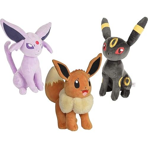 Pokemon 8", Espeon & Umbreon Plush Stuffed Animals, 3-Pack - Eevee Evolution - Gift for Kids