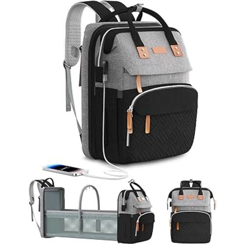 Diaper Bag Backpack with Changing Station, Multifunctional Diaper Bag, Extra Large Capacity, Baby Bag, GreyBlack