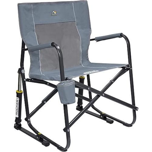 GCI OUTDOOR Freestyle Rocker Camping Chair | Portable Folding Rocking Chair with Solid, Durable Armrests, Drink Holder & Comfortable Backrest — Grey
