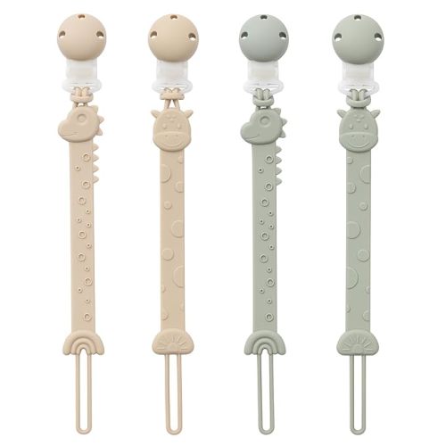 Pacifier Clips for Baby One Piece Silicone Pacifier Holder Clips for Boys Girls Paci Binky Clips 4Pcs Pacifier Clip Animal Design Rainbow-Ivory+Sage