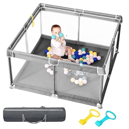DEAR LOV 50"x50" Baby Playpen & Playard with Removable Gate, Anti-Slip Base, Sturdy Safety Design & Soft Mesh Walls - Indoor/Outdoor Activity Center for Babies Toddlers (Gray)