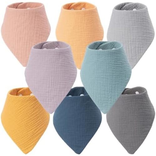 Soft Muslin Baby Bandana Drool Bibs for Boys & Girls, Absorbent Infant Teething Bib with 2 Teethers & Snaps