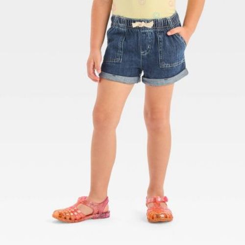 Toddler Girls' Denim Pull-On Shorts - Cat & Jack™ Dark Wash 4T: Mid Rise, Elastic Waist, 2.25" Inseam