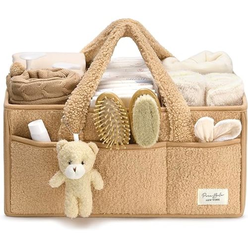 PeraBella Diaper Caddy Organizer for Changing Table, Storage Basket for Wipes, Gift for Baby Shower, Car Organizer, Nursery Organizer, Portable Storage