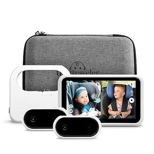 Tiny Traveler Baby Car Camera for 2 Kids, 5” Touch Screen Baby Car Monitor with Power Bank, No WiFi Baby Camera – Rear-Facing Car Seat Monitor Night Vision Baby Reminder Alert - White