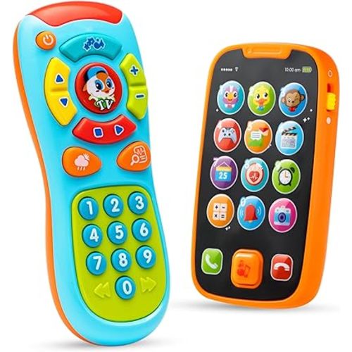 JOYIN Baby Learning Phone and Remote Toy for Toddler, Fun Smartphone Toys with Music for Infants, Boys or Girls, Holiday Stocking Stuffers, Kids Birthday Gift, Easter Basket Stuffers