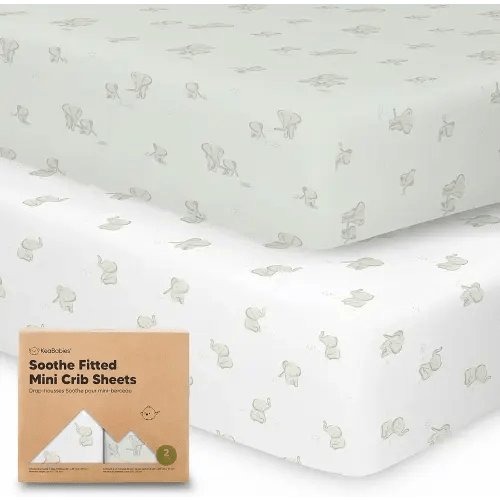 2-Pack Mini Crib Sheets Fitted, Pack and Play Sheets - Organic Cotton Pack N Play Sheets for Pack and Play Mattress, Playard Baby Crib Sheets, Jersey Crib Sheets Neutral for Boys, Girls (Elly)