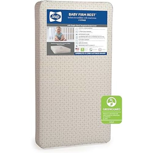 Firm Rest Antibacterial 2-Stage Dual Firmness Waterproof Baby Crib Mattress & Toddler Bed Mattress, 204 Premium Coils, Medical-Grade Surface, Hypoallergenic, Made in USA, 52"X28"