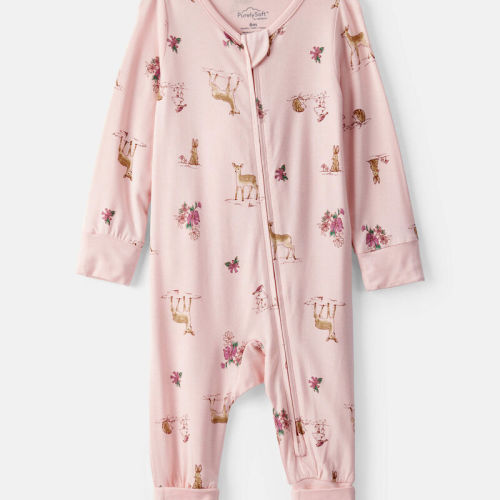 Pink Baby Girl Deer & Floral Print PurelySoft Sleeper - Pink | Carter’s Oshkosh Canada
