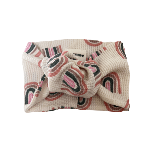 Organic Waffle Turban Headband, Pink Rainbow