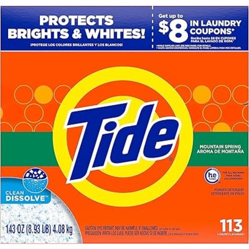 Tide Powder Laundry Detergent, Mountain Spring, 143 oz (Packaging May Vary)