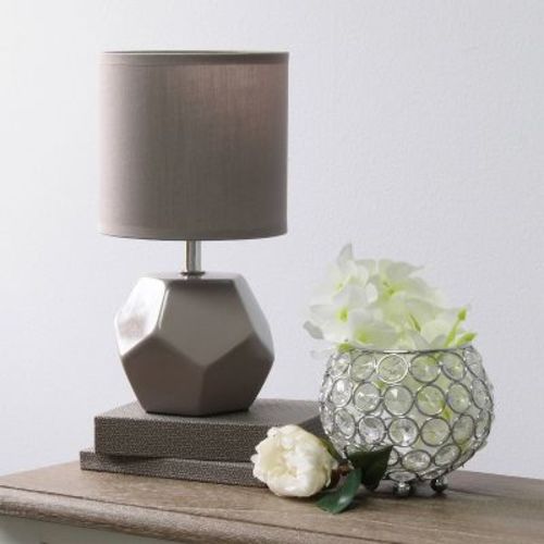 Simple Designs Round Prism Mini Table Lamp with Matching Fabric Shade White