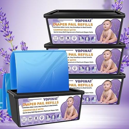 Diaper Easy Roll Bags Refill 4 Pack Compatible with Genie Easy Roll Signature & Platinum Pails 120 Refills Holds Up to 2800 Newborn Diapers Extra Thickness 7-Layer Odor-Lock Technology Lavender Scent