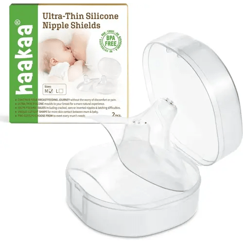 haakaa Nippleshield Silicone Nipple Shields for Breastfeeding with Carry Case Ultra-Thin Super-Soft (18mm, 2pk)