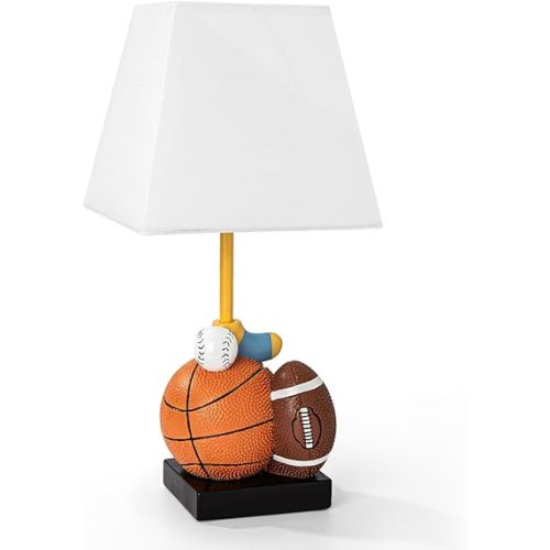 Table Lamp Sports-Themed, 14-Inch Bedside Lamp Adorable Football, Basketball, Hockey, and Baseball Design with Cute Shade - Ideal for Bedroom Decor, Nursery Lamp Includes LED Bulb