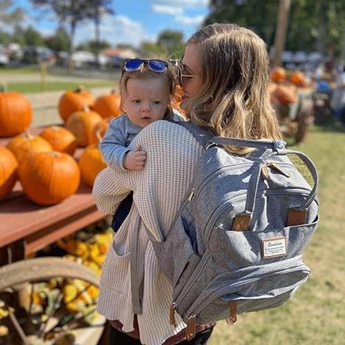 RUVALINO Diaper Bag Backpack, Multifunction Travel Pack Maternity Baby Changing Bags, Large Capacity, Waterproof, Gray